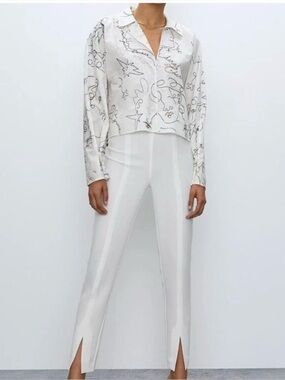 Babaton Atelier White Side Zip Front Slit Pants Size 10
